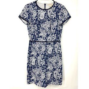Brooks Brothers Floral Paisley Lace Scallop Red Fleece Sheath Dress Blue White 4